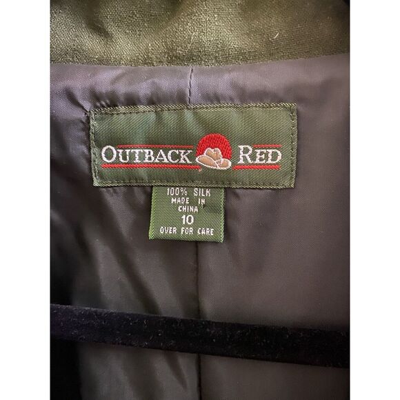 Vintage Outback Red 80s Cropped Blazer Olive Double Breasted 100% Silk Size 10 - Picture 2 of 16